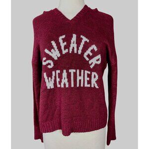 Marled Reunited LS Burgundy Hooded Pullover SWEATER WEATHER Graphic Sweater Med